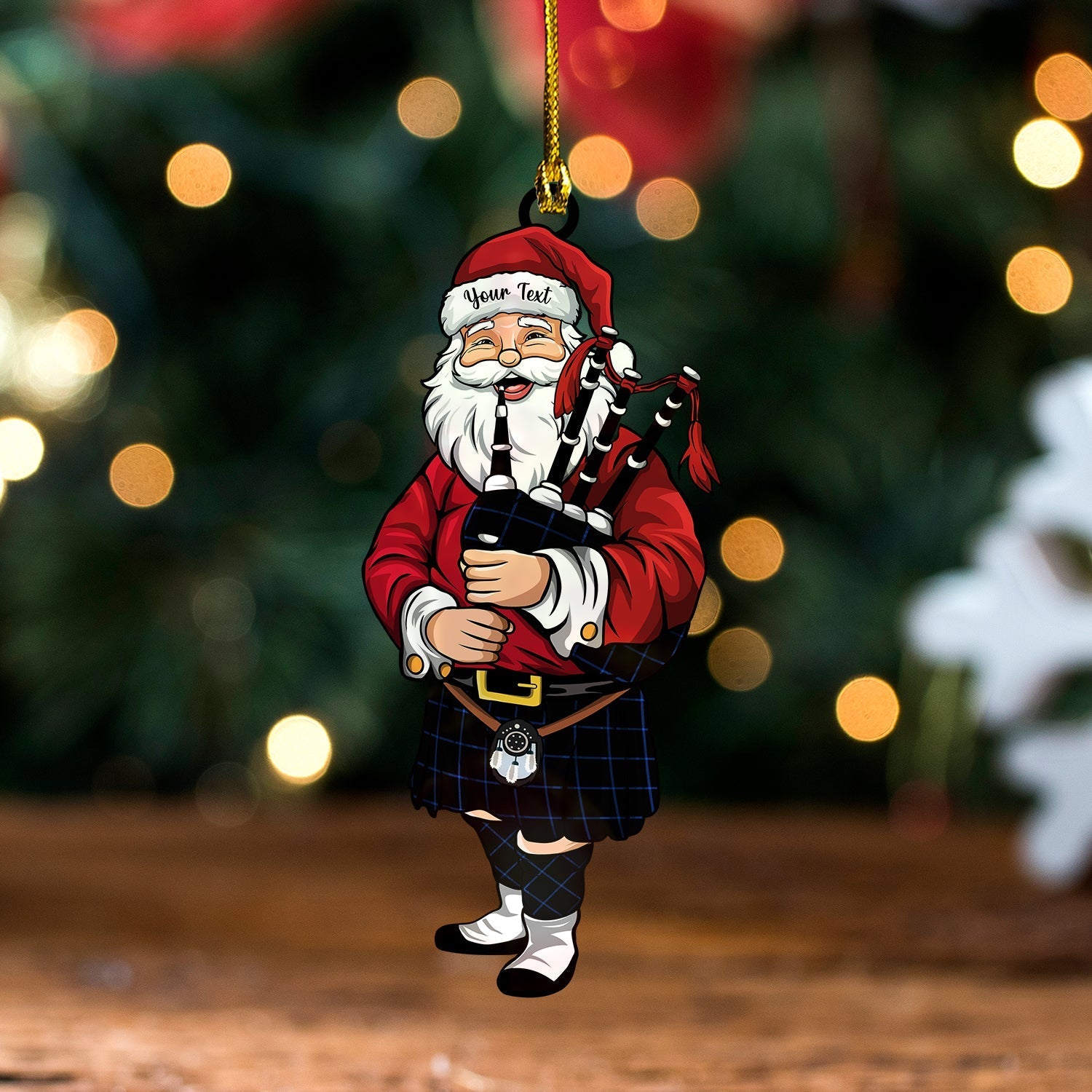 Staines Modern Tartan Wood Acrylic Ornament Santa Personalized