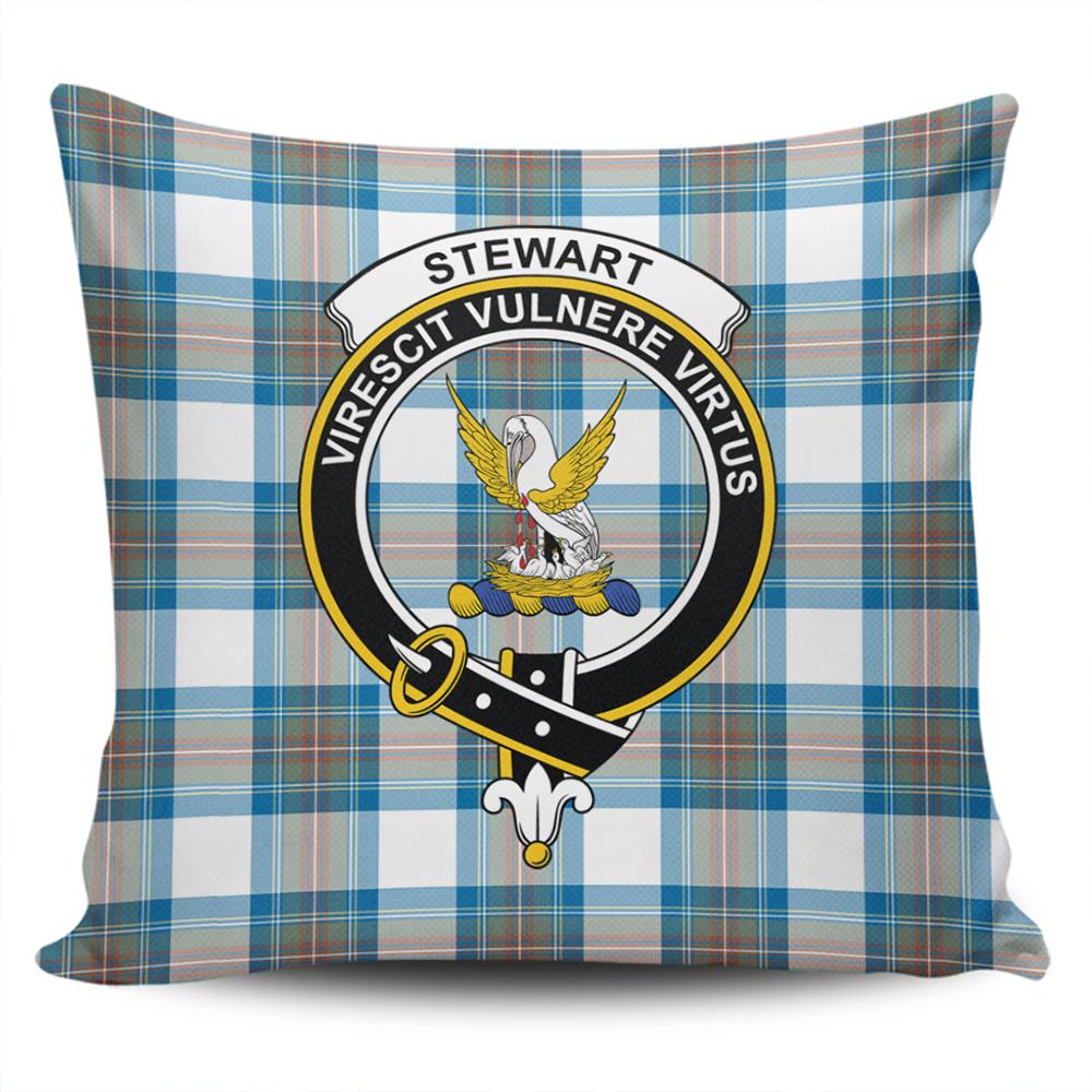 Clan Stewart Muted Blue Tartan Crest Pillow Cover YL86 Clan Stewart Tartan Today   