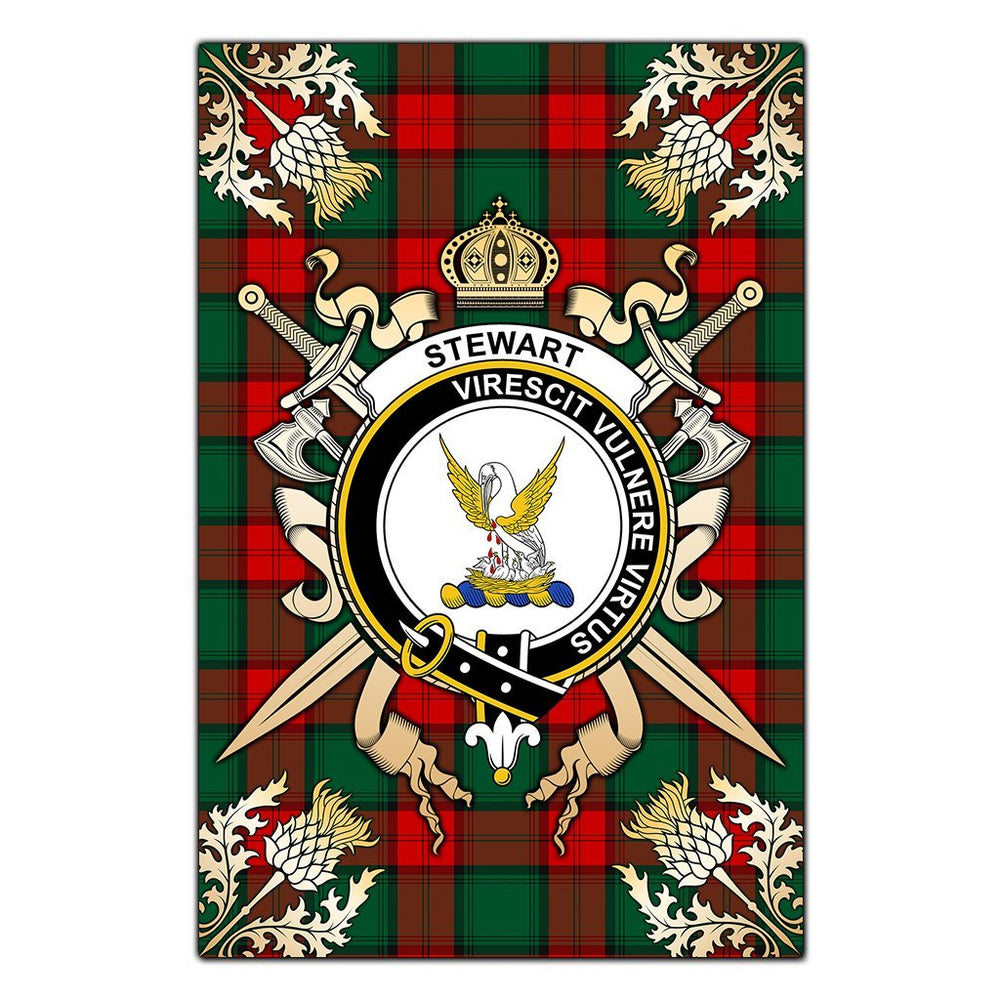Clan Stewart Atholl Modern Tartan Crest Black Garden Flag  - Gold Thistle  ML15 Clan Stewart Tartan Today   