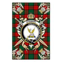 Clan Stewart Atholl Modern Tartan Crest Black Garden Flag  - Gold Thistle  ML15 Clan Stewart Tartan Today   