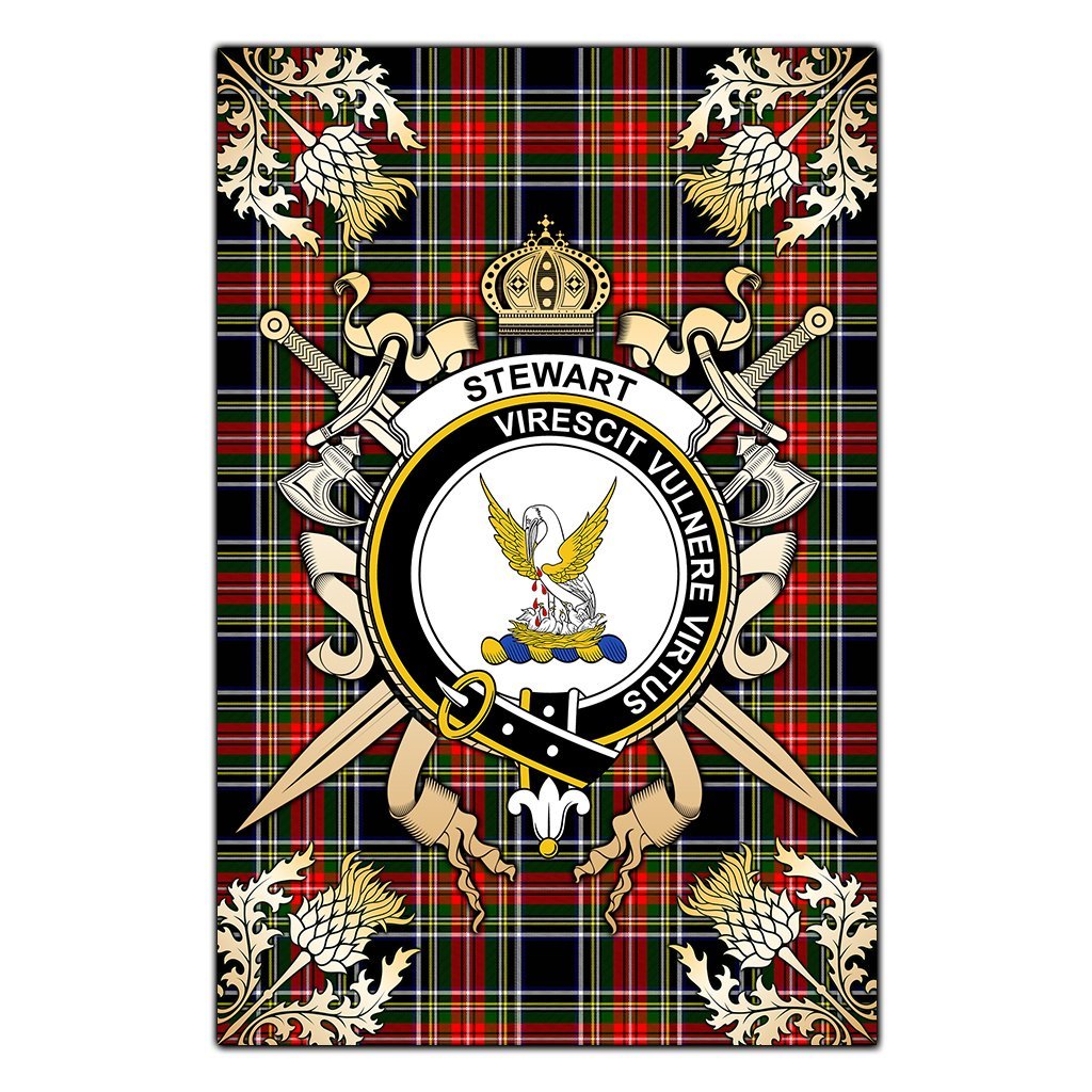 Clan Stewart Black Tartan Crest Black Garden Flag  - Gold Thistle  LK26 Clan Stewart Tartan Today   
