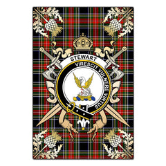 Clan Stewart Black Tartan Crest Black Garden Flag  - Gold Thistle  LK26 Clan Stewart Tartan Today   