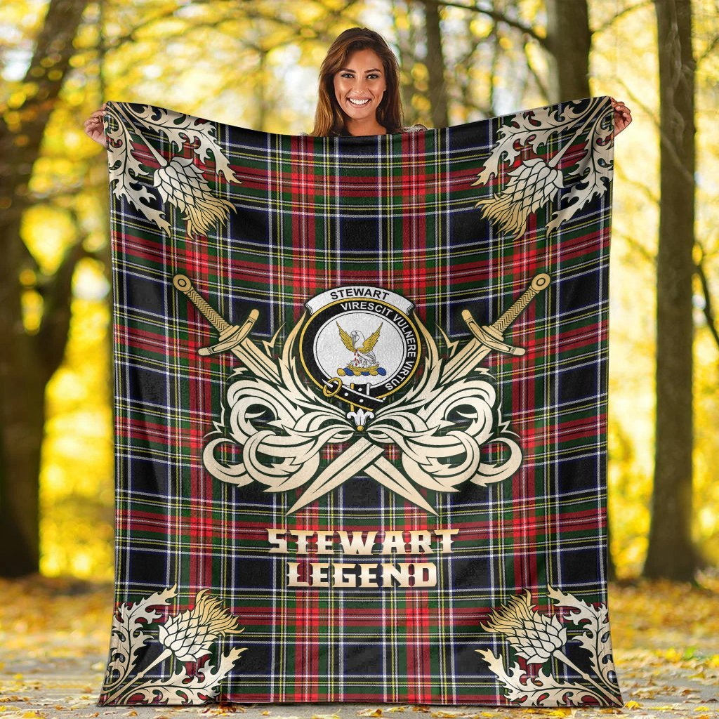 Clan Stewart Black  Tartan Gold Courage Symbol Blanket DZ72 Clan Stewart Tartan Today   