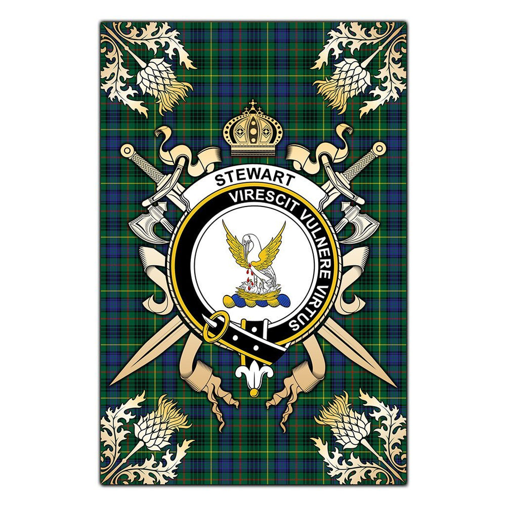 Clan Stewart Hunting Modern Tartan Crest Black Garden Flag  - Gold Thistle  DZ11 Clan Stewart Tartan Today   