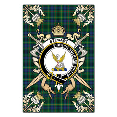 Clan Stewart Hunting Modern Tartan Crest Black Garden Flag  - Gold Thistle  DZ11 Clan Stewart Tartan Today   