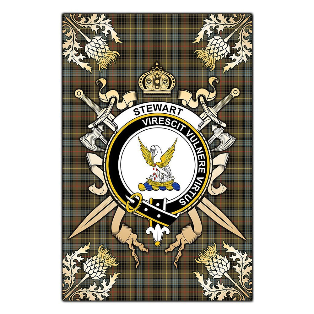 Clan Stewart Hunting Weathered Tartan Crest Black Garden Flag  - Gold Thistle  VU82 Clan Stewart Tartan Today   