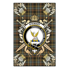 Clan Stewart Hunting Weathered Tartan Crest Black Garden Flag  - Gold Thistle  VU82 Clan Stewart Tartan Today   