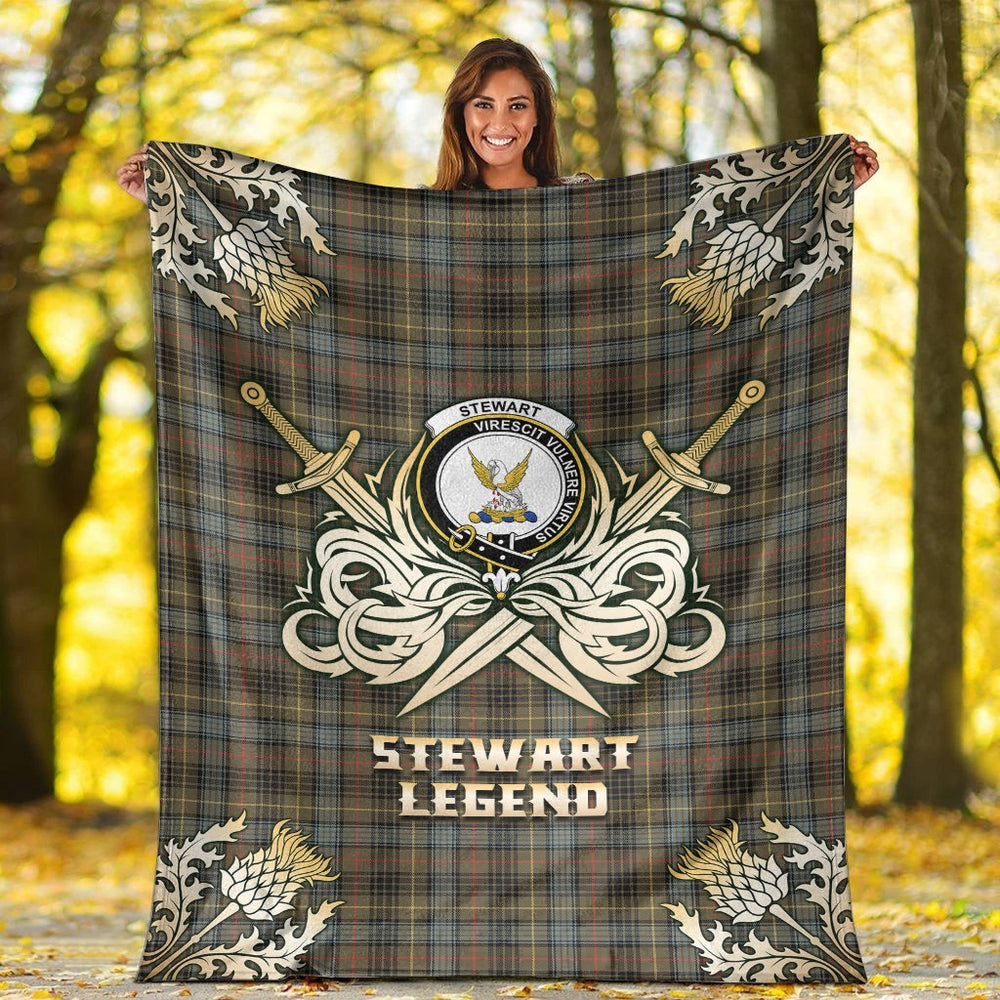 Clan Stewart Hunting Weathered Tartan Gold Courage Symbol Blanket WG56 Clan Stewart Tartan Today   