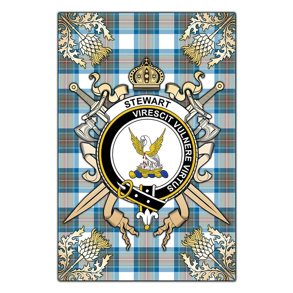 Clan Stewart Muted Blue Tartan Crest Black Garden Flag  - Gold Thistle  IU93 Clan Stewart Tartan Today   