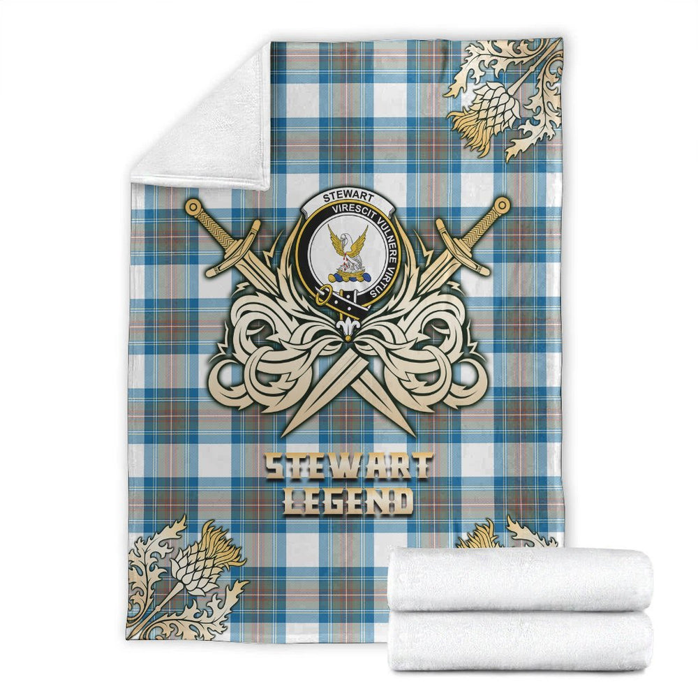 Clan Stewart Muted Blue Tartan Gold Courage Symbol Blanket GN71 Clan Stewart Tartan Today   
