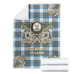 Clan Stewart Muted Blue Tartan Gold Courage Symbol Blanket GN71 Clan Stewart Tartan Today   