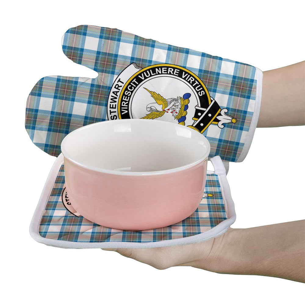 Clan Stewart Muted Blue Tartan Crest Oven Mitt And Pot Holder (2 Oven Mitts + 1 Pot Holder) JJ78 Clan Stewart Tartan Today   