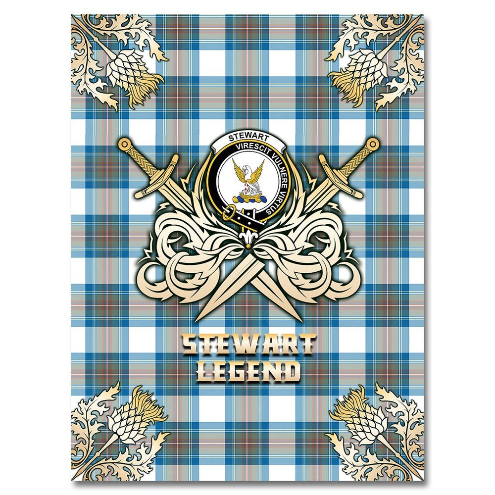 Clan Stewart Muted Blue Tartan Gold Courage Symbol Blanket GN71 Clan Stewart Tartan Today   