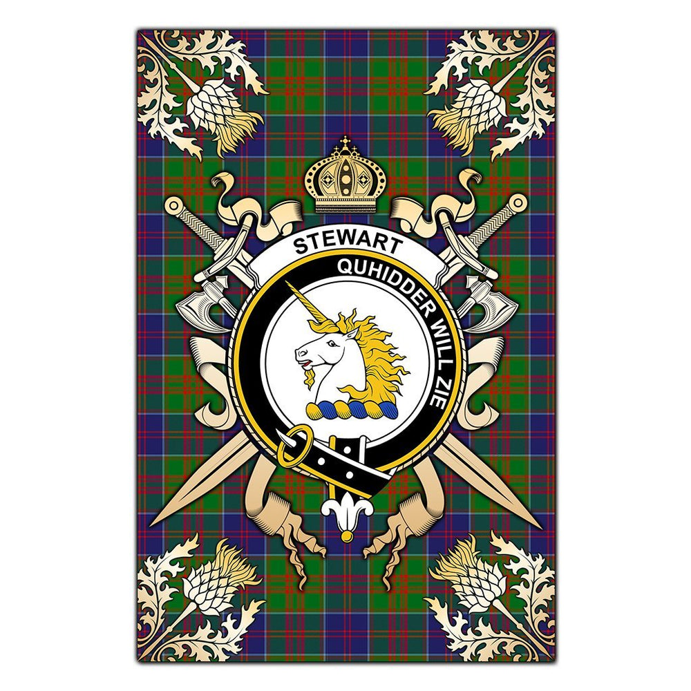 Clan Stewart of Appin Hunting Modern Tartan Crest Black Garden Flag  - Gold Thistle  NG30 Clan Stewart of Appin Tartan Today   