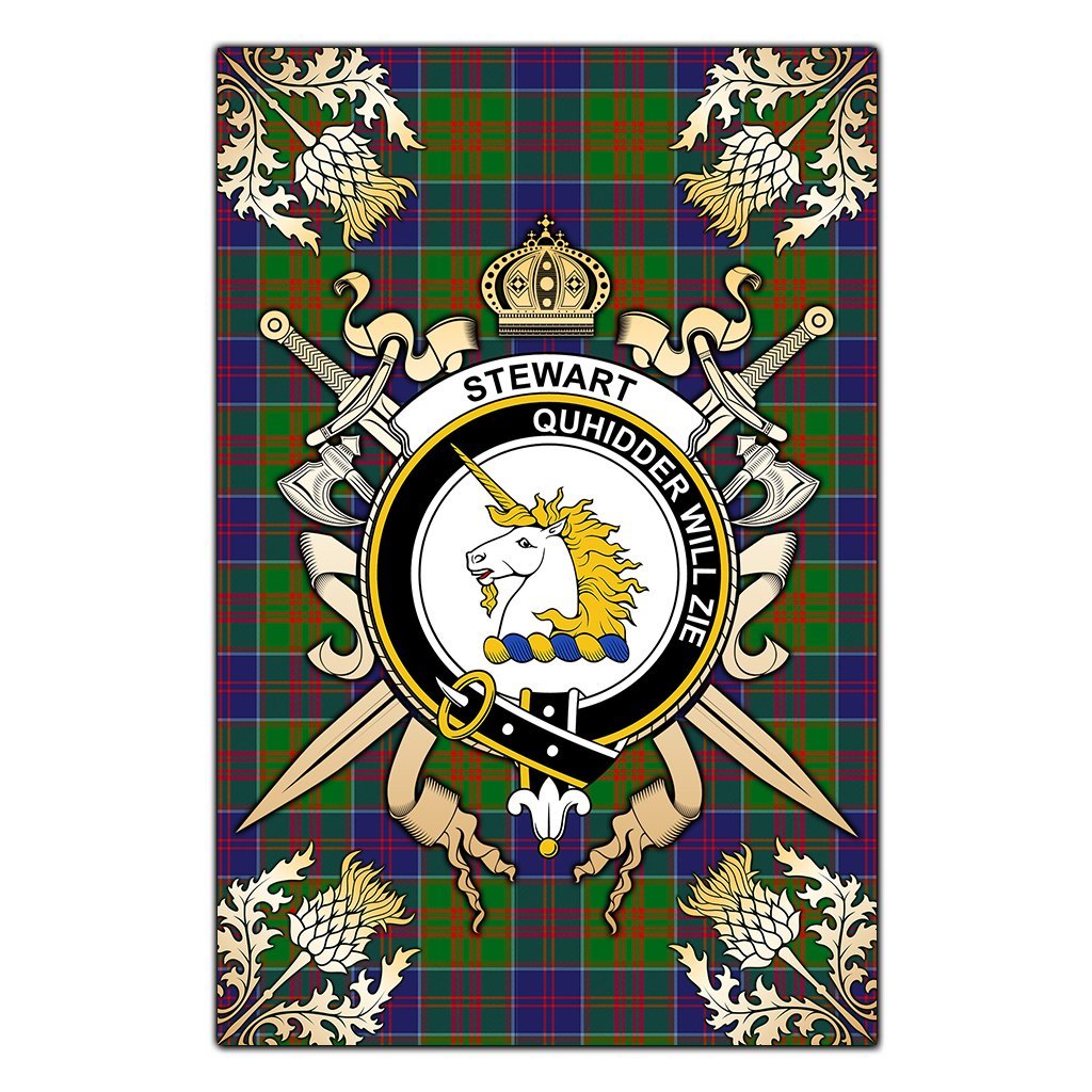 Clan Stewart of Appin Hunting Modern Tartan Crest Black Garden Flag  - Gold Thistle  NG30 Clan Stewart of Appin Tartan Today   