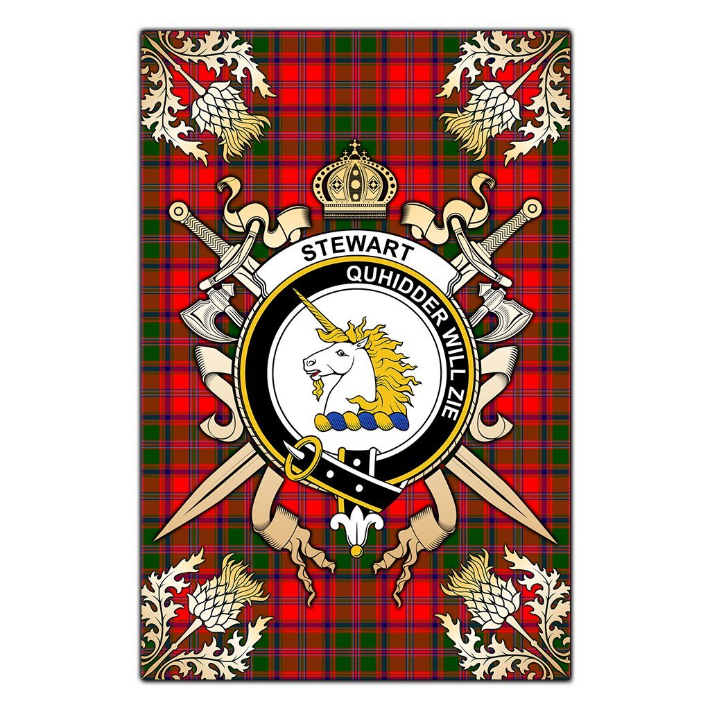 Clan Stewart of Appin Modern Tartan Crest Black Garden Flag  - Gold Thistle  OW60 Clan Stewart of Appin Tartan Today   