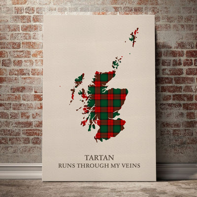 Clan Stewart Atholl Modern Tartan Scotland Map Canvas “Tartan Runs Through My Veins” Wall Art UR90