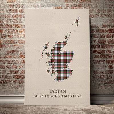 Clan Stewart Dress Modern Tartan Scotland Map Canvas “Tartan Runs Through My Veins” Wall Art EV69