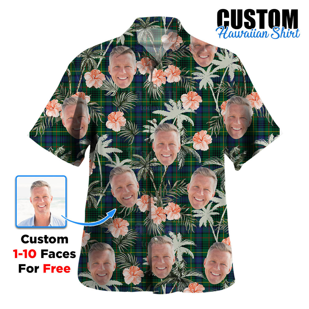 Clan Stewart Hunting Modern Tartan Custom Face Hawaiian Shirt – Unisex Gift for Family Members, Summer Party RE55 Stewart Hunting Modern Tartan Tartan Hawaii Shirt