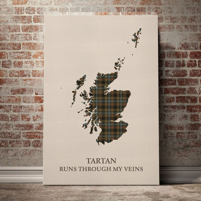 Clan Stewart Hunting Weathered Tartan Scotland Map Canvas “Tartan Runs Through My Veins” Wall Art DC89