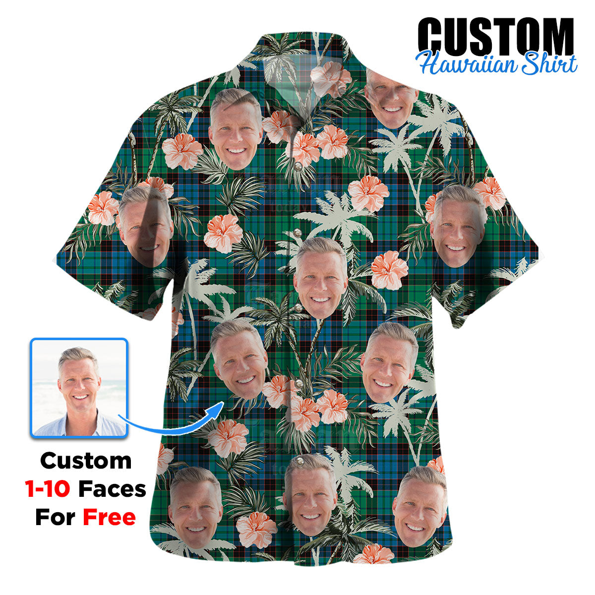 Clan Stewart Old Ancient Tartan Custom Face Hawaiian Shirt – Unisex Gift for Family Members, Summer Party BZ26 Stewart Old Ancient Tartan Tartan Hawaii Shirt
