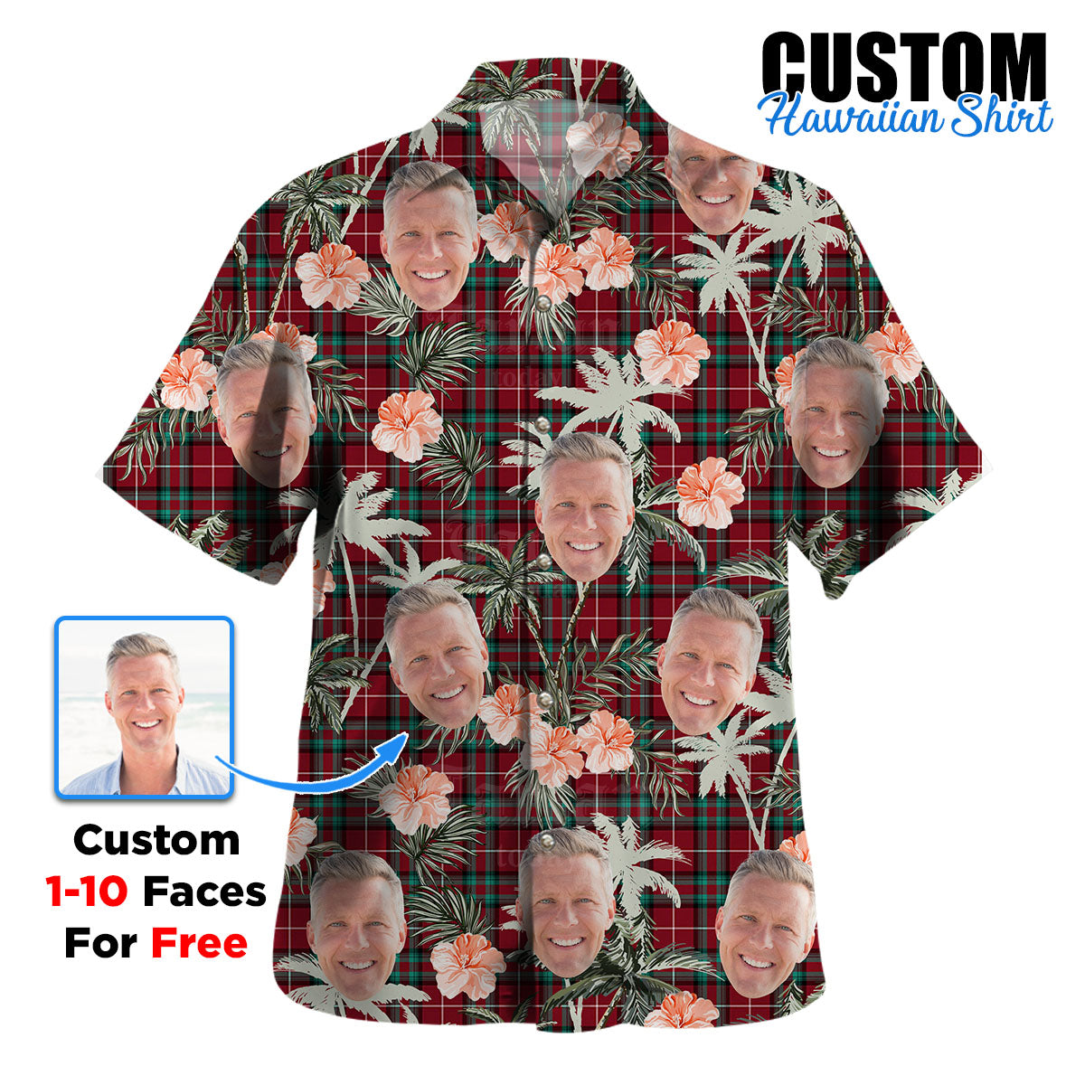 Clan Stewart (Stuart) of Bute Tartan Custom Face Hawaiian Shirt – Unisex Gift for Family Members, Summer Party EE74 Stewart (Stuart) of Bute Tartan Tartan Hawaii Shirt