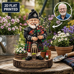 Personalized Stewart of Appin Ancient Clan Bagpipe Garden Gnome Caricature Plaque Custom Photo, Any Clan Tartan, Wood or Acrylic, Grandpa & Dad Gift, Scottish Highland Garden Decor ZP57