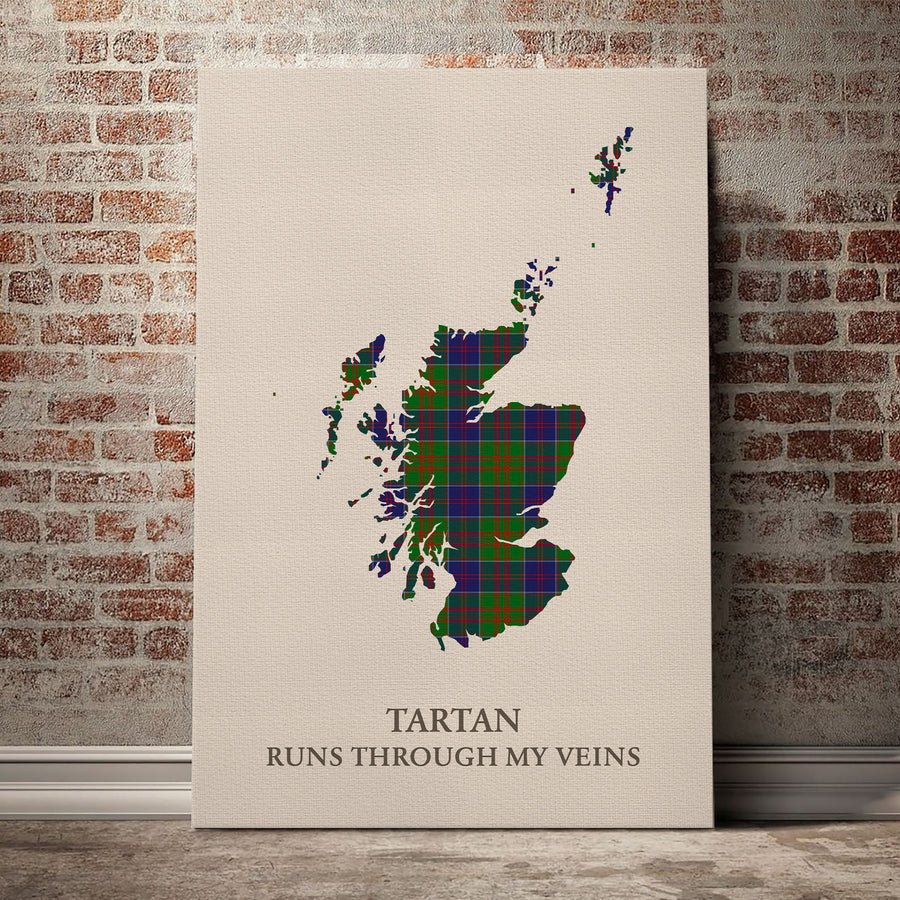 Stewart of Appin Hunting Modern Tartan Scotland Map Canvas – “Tartan Runs Through My Veins” Wall Art