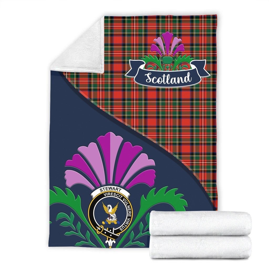 Clan Stewart (High Stewards) Tartan Crest Premium Blanket Thistle Style UO13 Clan Stewart Tartan Today   