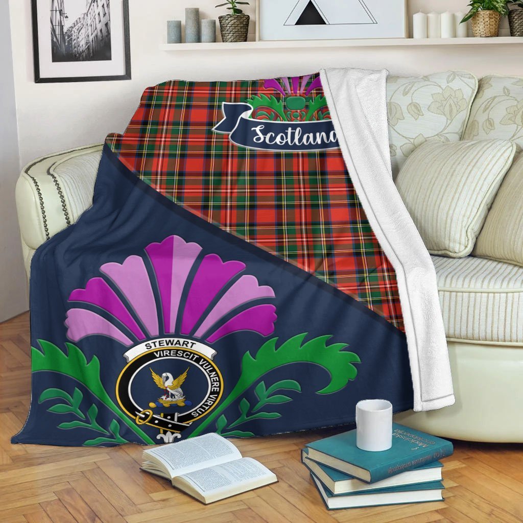 Clan Stewart (High Stewards) Tartan Crest Premium Blanket Thistle Style UO13 Clan Stewart Tartan Today   