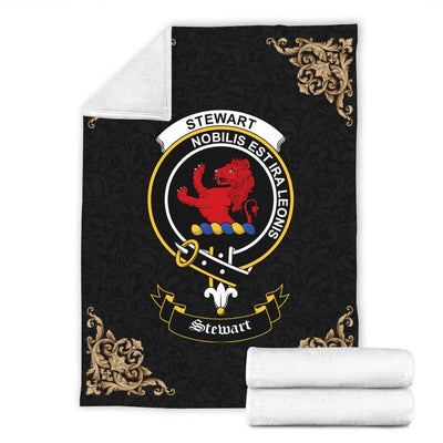 Clan Stewart (Stuart) of Bute Crest Tartan Premium Blanket Black ZZ72