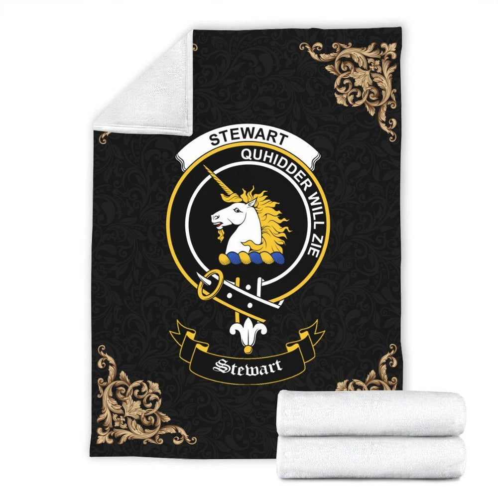 Clan Stewart (of Appin) Crest Tartan Premium Blanket Black ZP99 Clan Stewart Tartan Today   