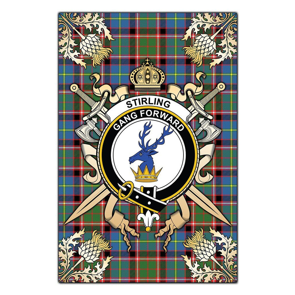 Clan Stirling Bannockburn Tartan Crest Black Garden Flag  - Gold Thistle  CB48 Clan Stirling Tartan Today   