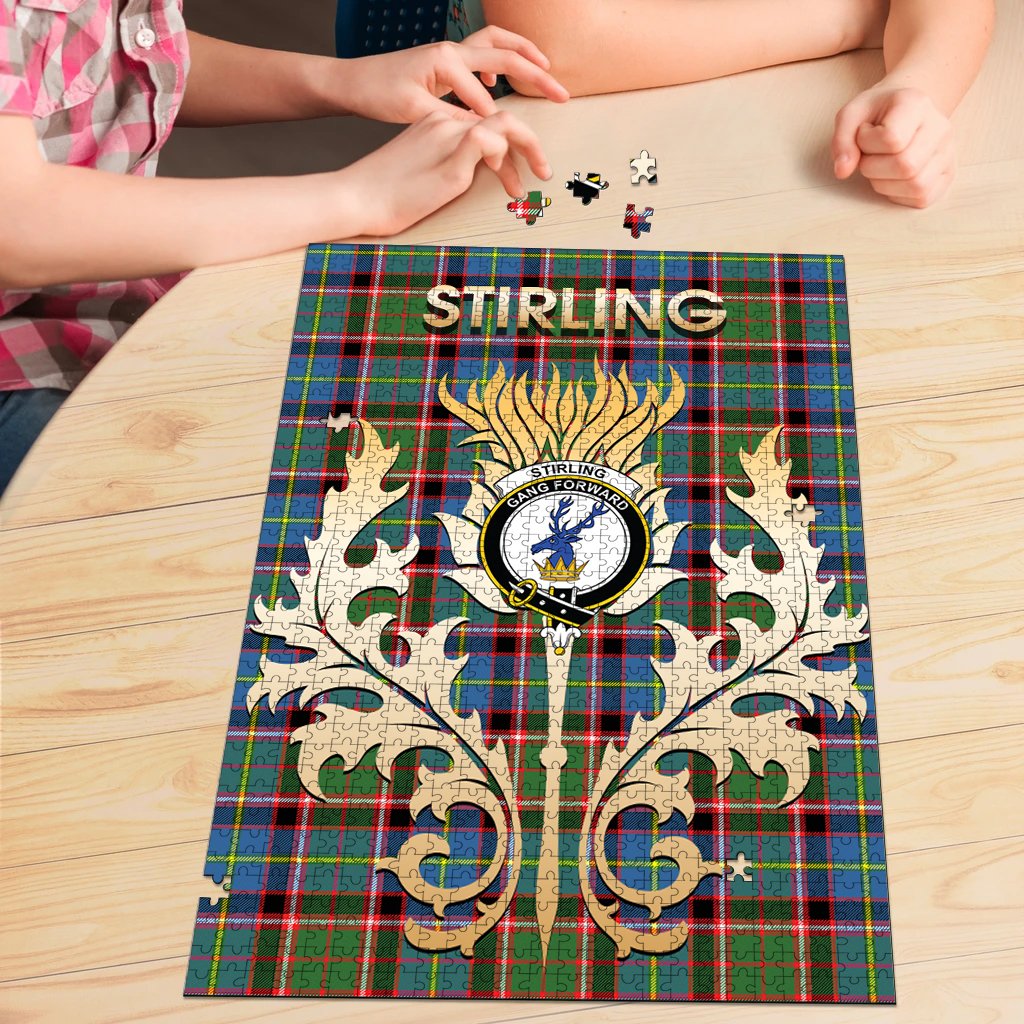 Clan Stirling Bannockburn Tartan Crest Thistle Jigsaw Puzzles Gift For Family HD81 Clan Stirling Tartan Today   