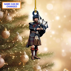 Stirling and Bannockburn Reproduction Tartan Bagpipe Ornament with Custom Name