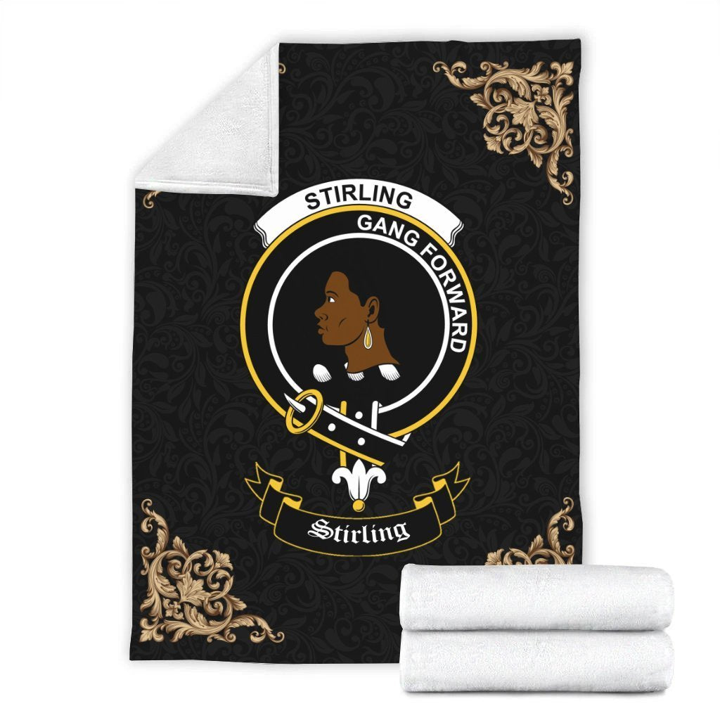 Clan Stirling (of Keir) Crest Tartan Premium Blanket Black CM18 Clan Stirling Tartan Today   