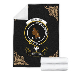 Clan Stirling (of Keir) Crest Tartan Premium Blanket Black CM18 Clan Stirling Tartan Today   