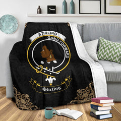 Clan Stirling (of Keir) Crest Tartan Premium Blanket Black CM18 Clan Stirling Tartan Today   