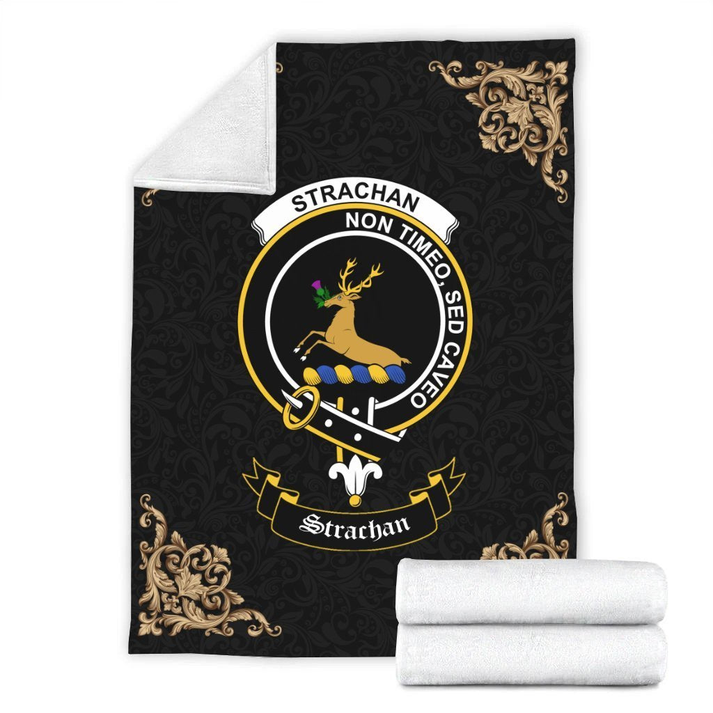 Clan Strachan Crest Tartan Premium Blanket Black MQ79 Clan Strachan Tartan Today   
