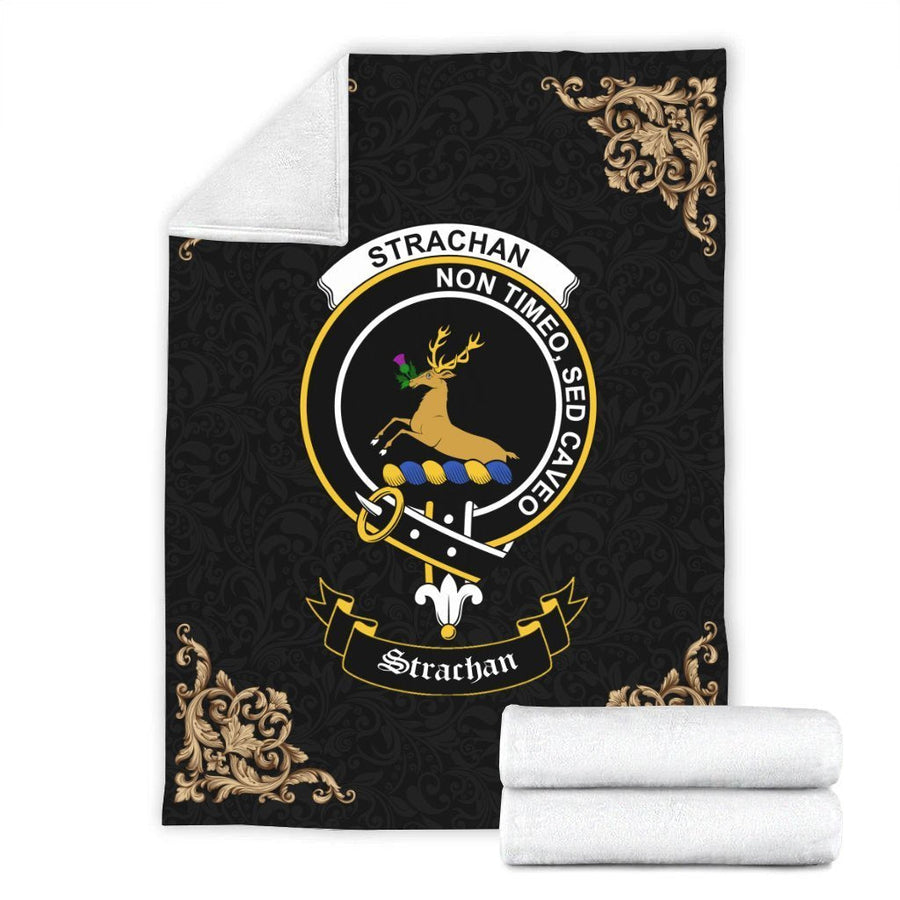 Clan Strachan Crest Tartan Premium Blanket Black