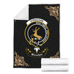 Clan Strachan Crest Tartan Premium Blanket Black MQ79 Clan Strachan Tartan Today   