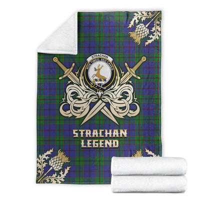 Clan Strachan Tartan Gold Courage Symbol Blanket