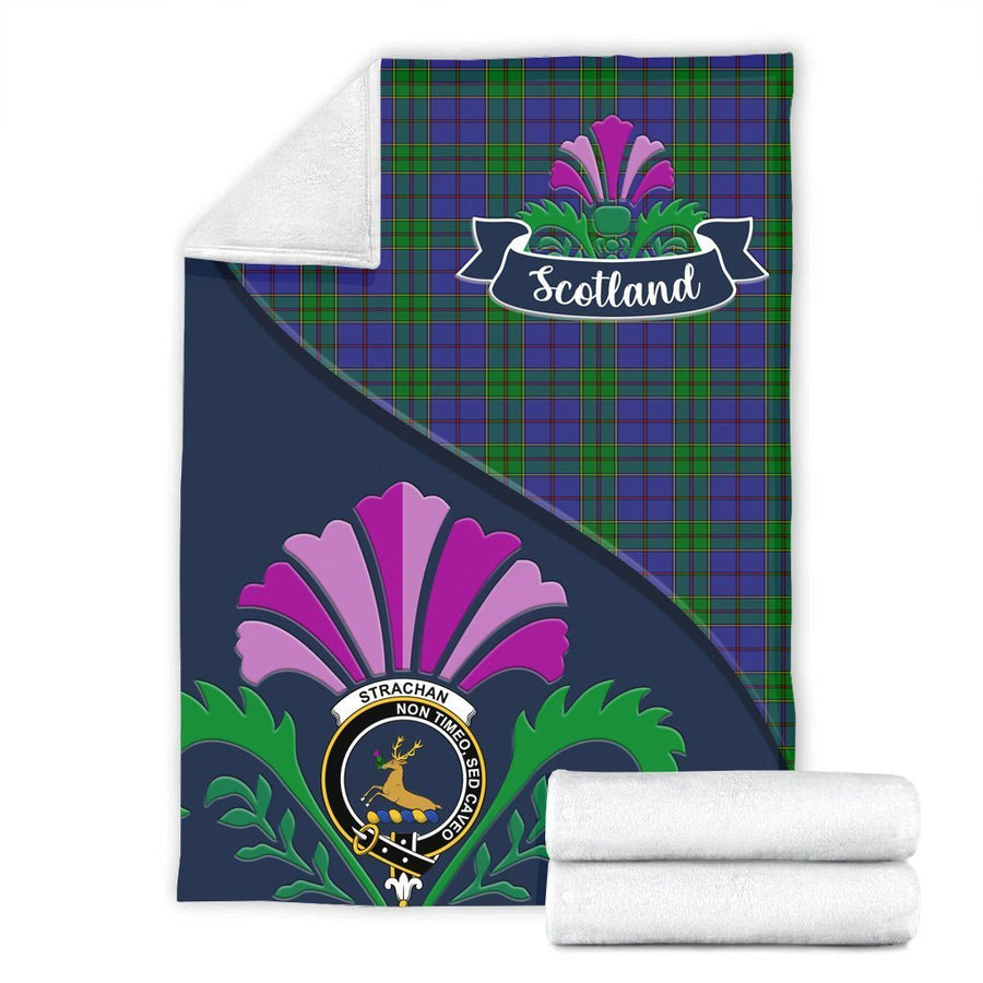 Clan Strachan Tartan Crest Premium Blanket Thistle Style