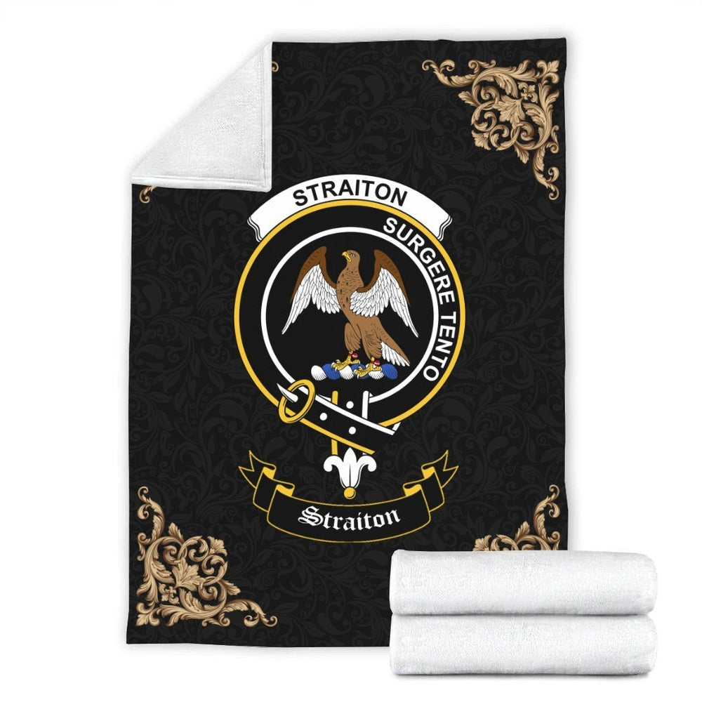 Clan Straiton Crest Tartan Premium Blanket Black GL36 Clan Rait Tartan Today   