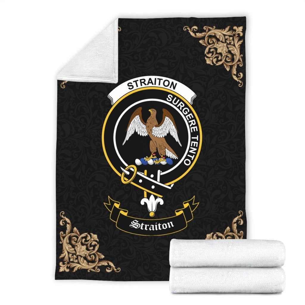 Clan Straiton Crest Tartan Premium Blanket Black GL36 Clan Rait Tartan Today   
