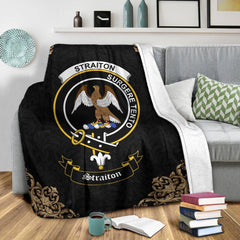 Clan Straiton Crest Tartan Premium Blanket Black GL36 Clan Rait Tartan Today   