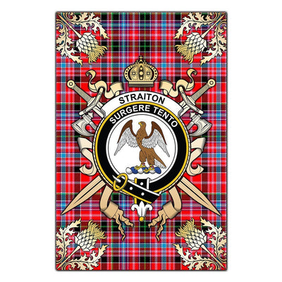 Clan Straiton Tartan Crest Black Garden Flag - Gold Thistle