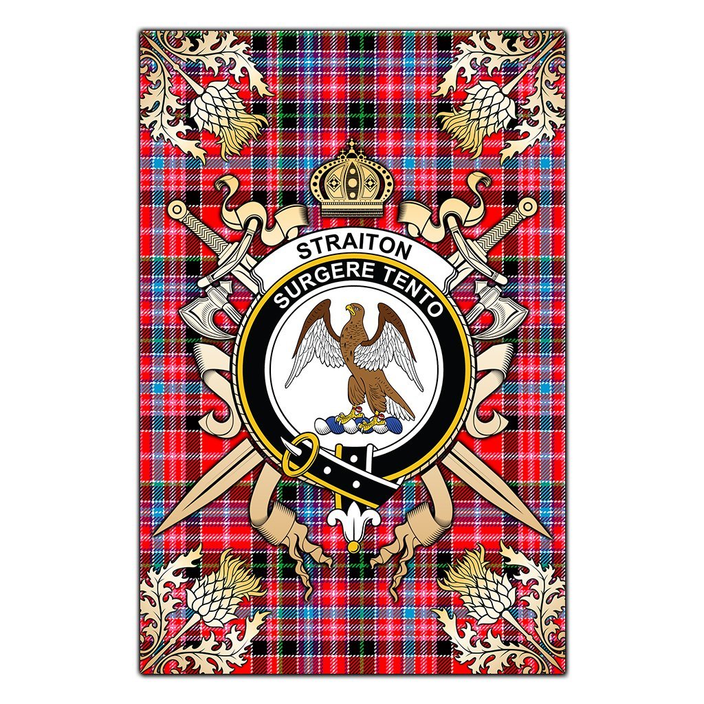 Clan Straiton Tartan Crest Black Garden Flag  - Gold Thistle  RD49 Clan Rait Tartan Today   