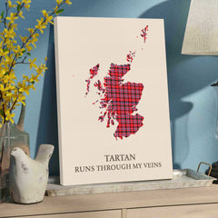 Clan Straiton Aderbeen Tartan Scotland Map Canvas “Tartan Runs Through My Veins” Wall Art NQ77