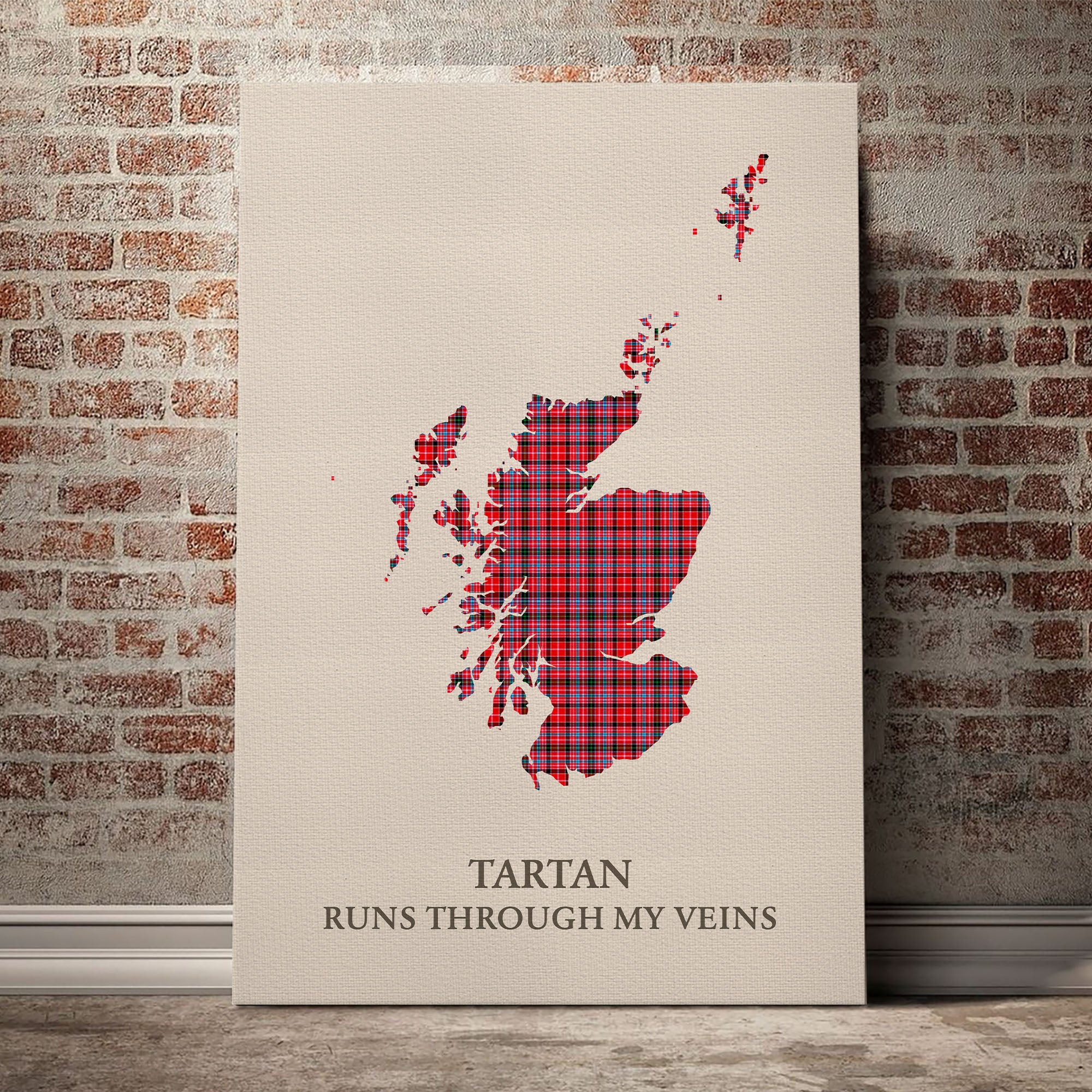 Straiton Aderbeen Tartan Scotland Map Canvas – “Tartan Runs Through My Veins” Wall Art